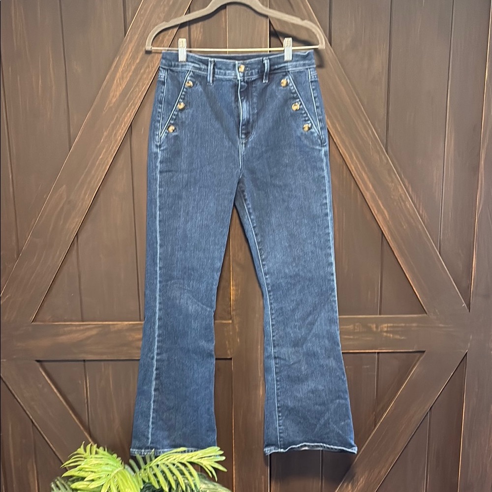 Ann Taylor Dark Blue Flare Jeans with Gold Buttons